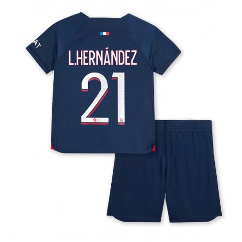 Fotbalové Dres Paris Saint-Germain Lucas Hernandez #21 Dětské Domácí 2023-24 Krátký Rukáv (+ trenýrky)